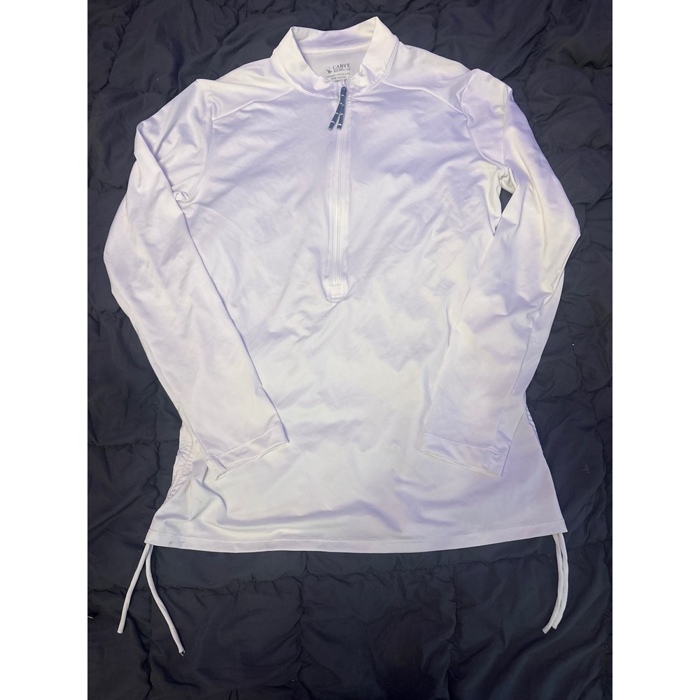 Carve Designs Womens White Long Sleeve Quarter Zip Rash Guard Swim Top, Large